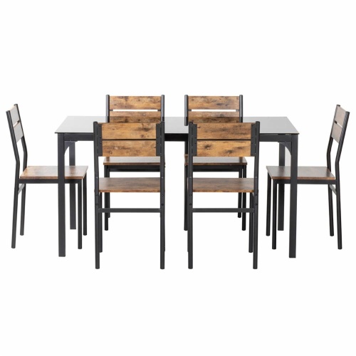 Juego De Comedor Mesa Rectangular De Vidrio Con 6 Sillas Free Home Madera Y Metal